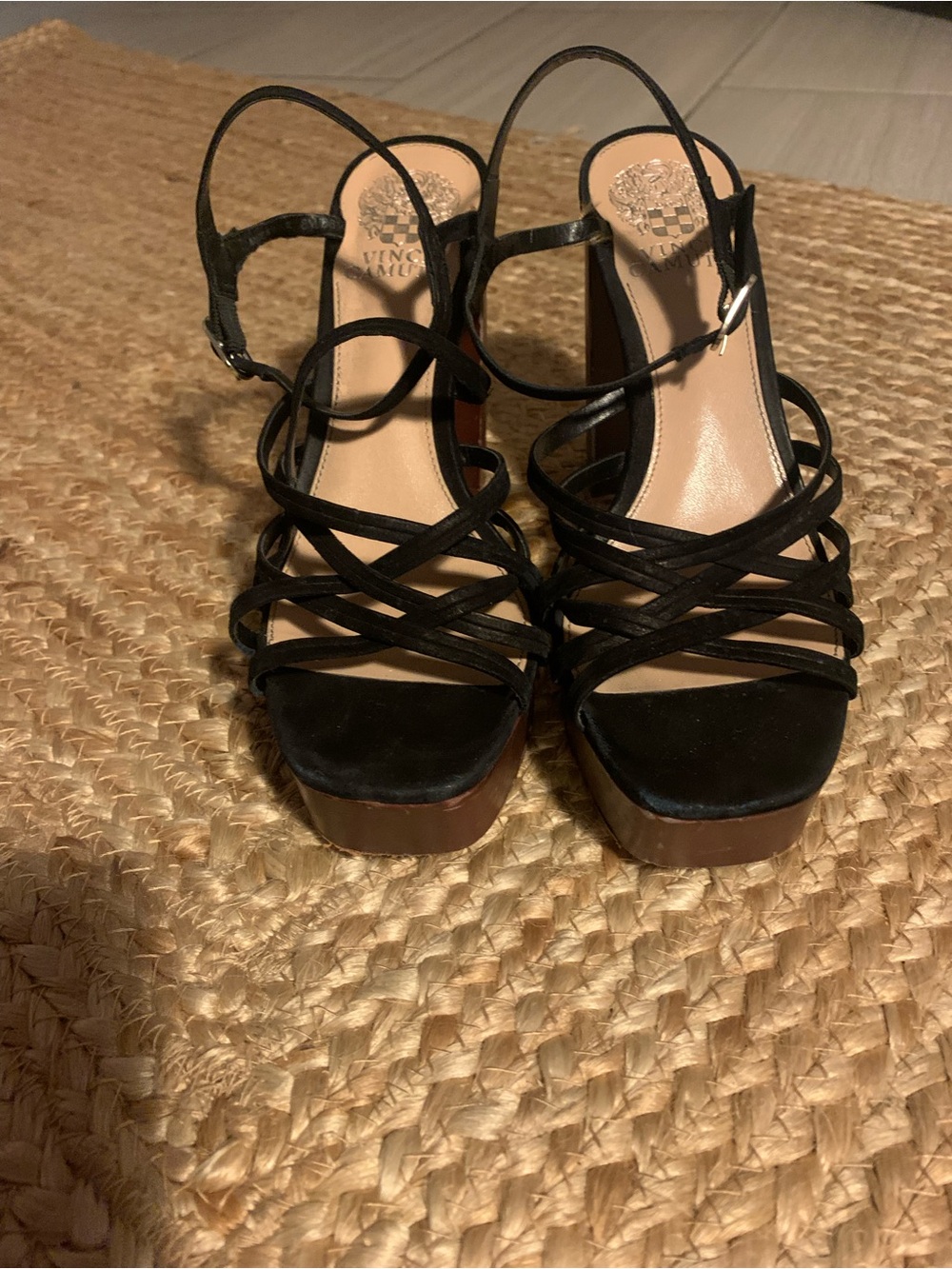 Vince Camuto Black Multi-Strap Platform Heels